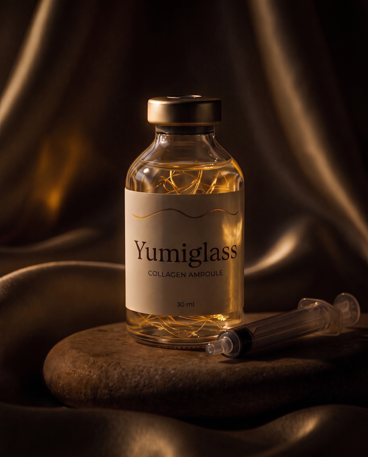 Ampoule Yumiglass dans une lumière dorée
