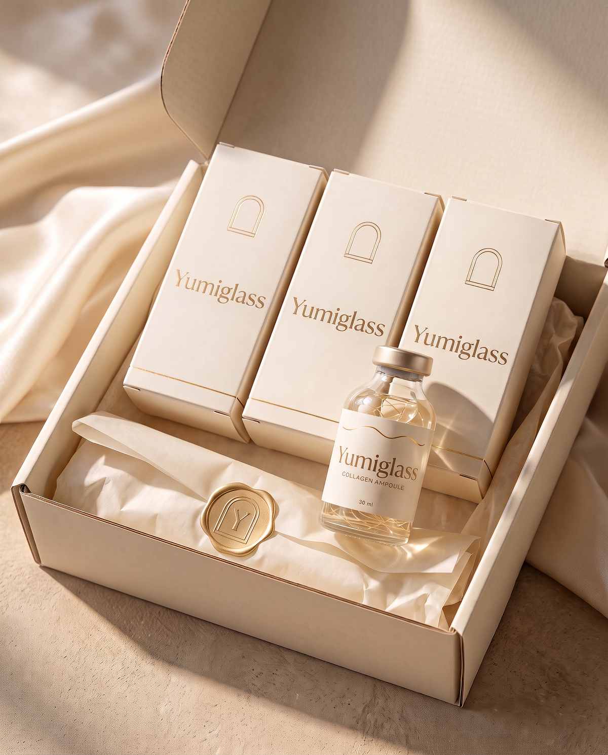 Coffret Yumiglass : trois étuis et une ampoule (visuel)
