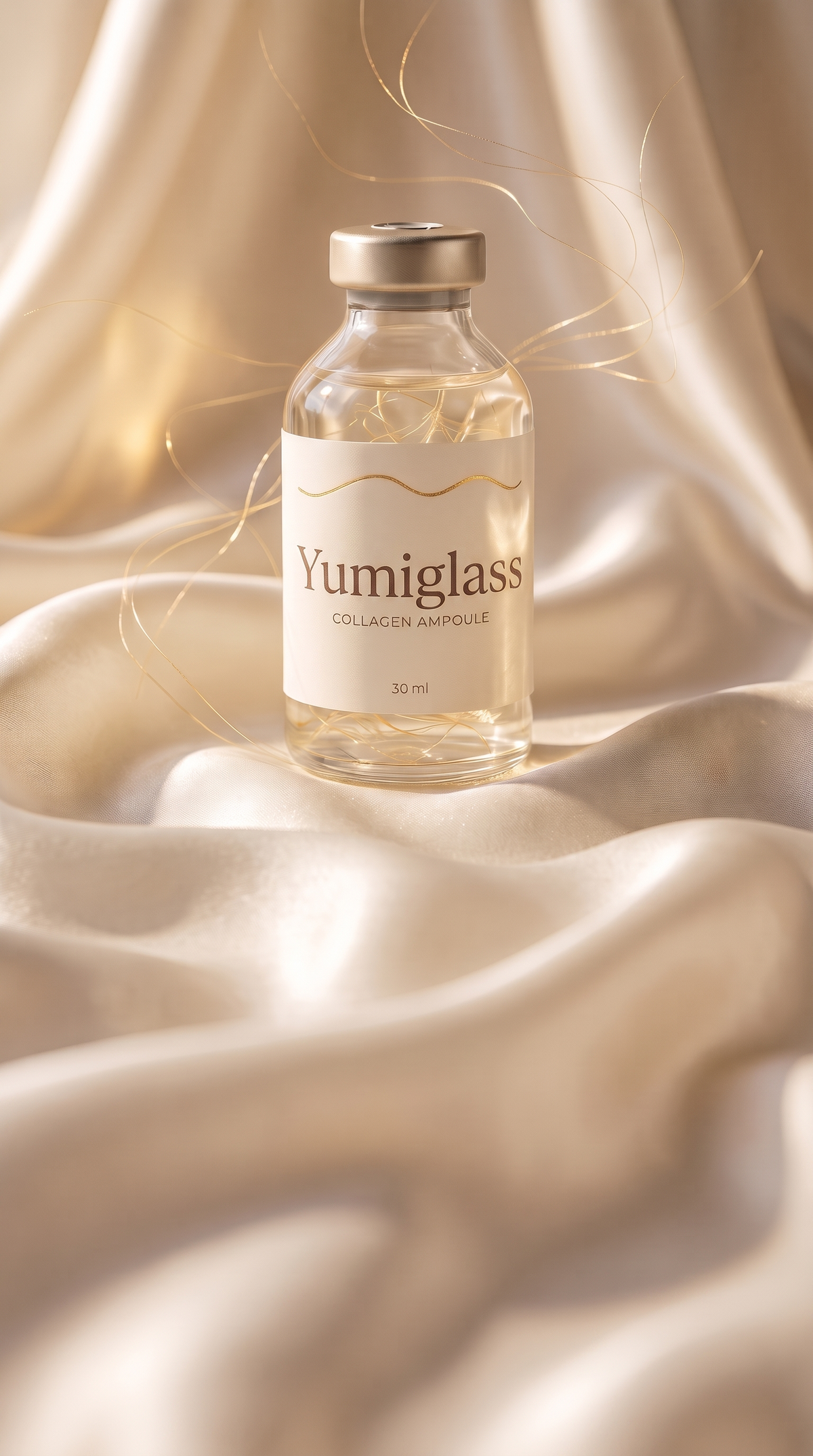 Rubans de soie aux fils dorés et ampoule Yumiglass