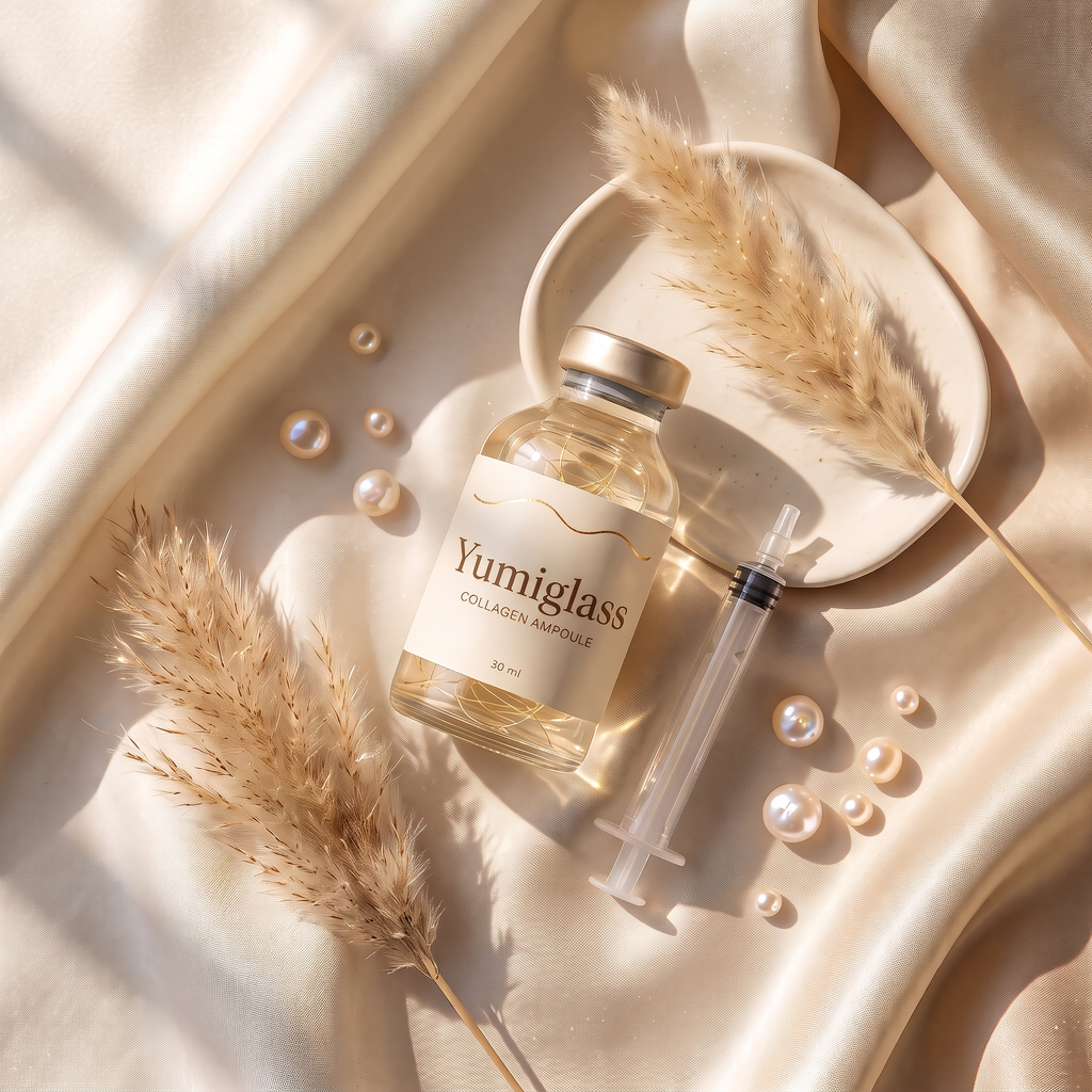 Ampoule Yumiglass et applicateur sur de la soie